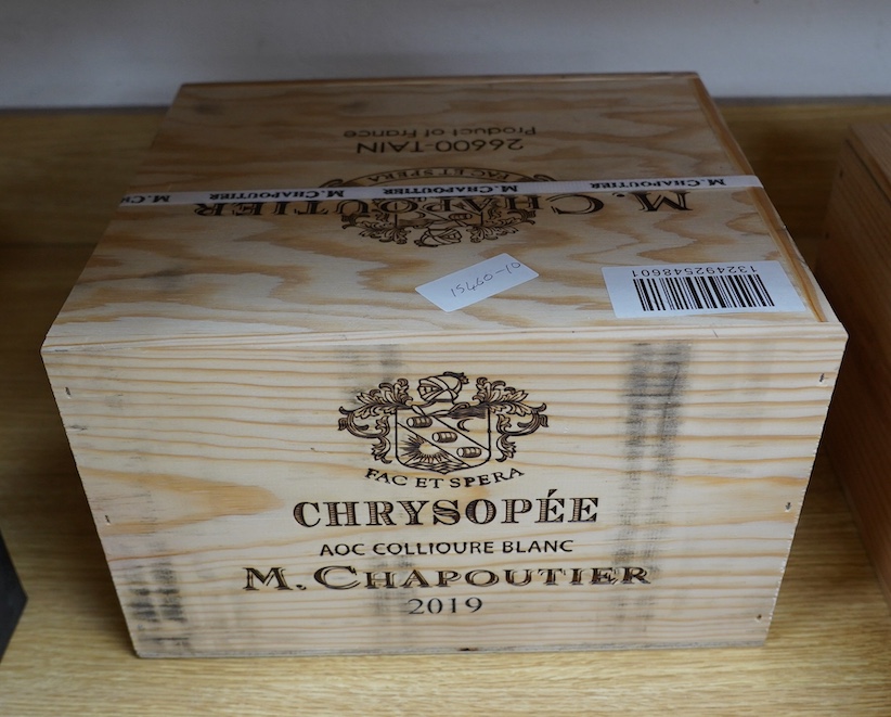 A sealed wood case of twelve bottles of Chrysopee, 2019, M. Charpoutier, in OWC. Condition - good